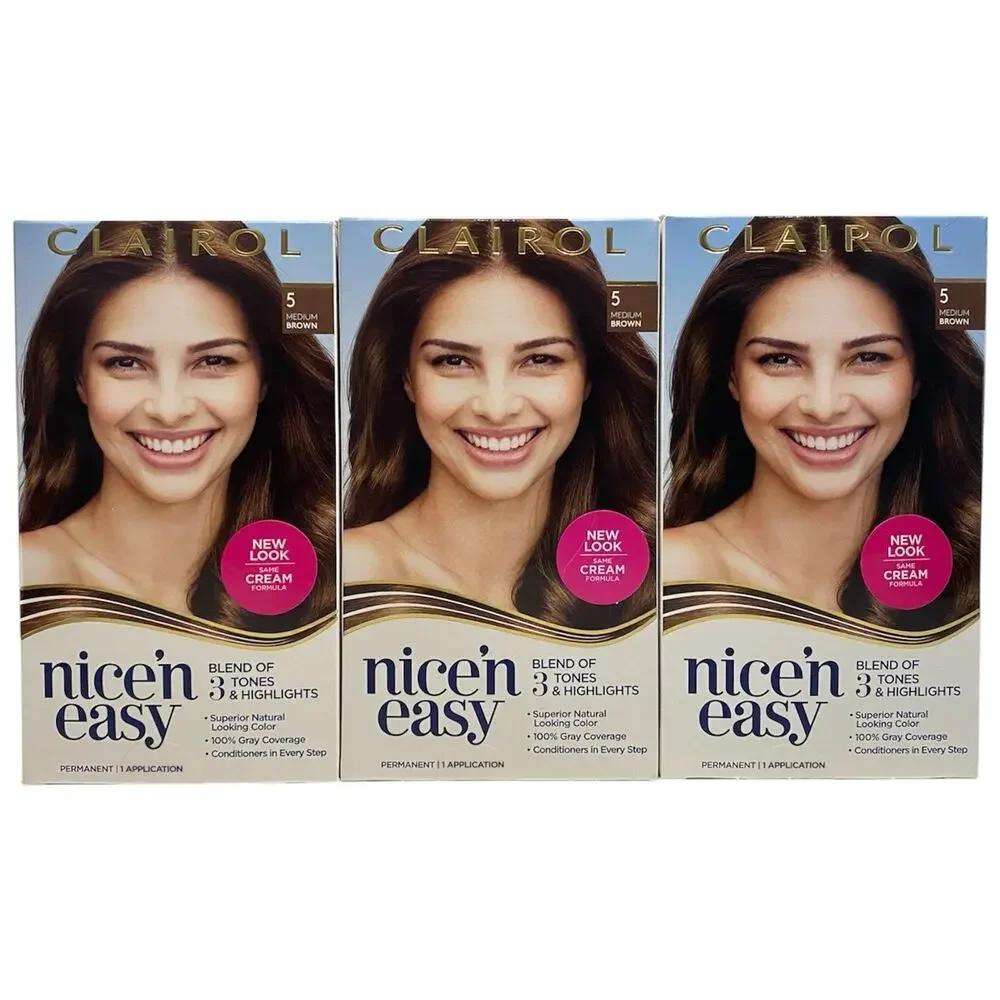 Clairol Nice'n Easy Permanent Hair Dye 5 Medium Brown Hair Color, Pack of 3